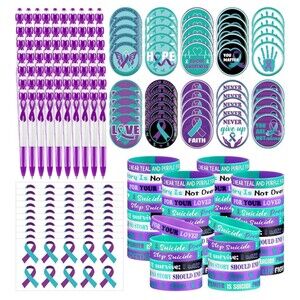 400 Pcs/100 Sets Suicide Prevention Awareness Kit Include Purple Ribbon